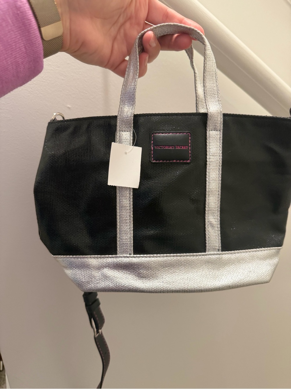 Victoria's Secret Black and Silver mini Tote Bag